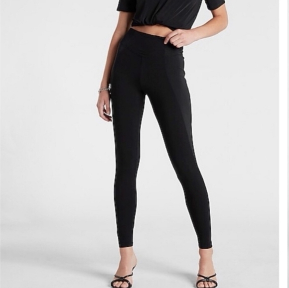 Express Pants - EXPRESS Stretch Casual Dress Black Ribbed Panel Super High Waist Leggings Worn 1